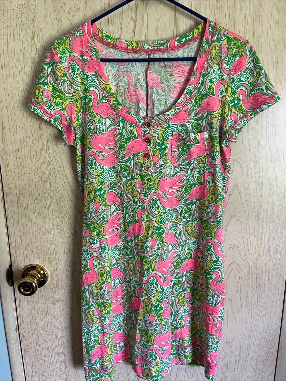 Lilly Pulitzer Palmetto Dress Pima Cotton Pink Green Flamingo Medium